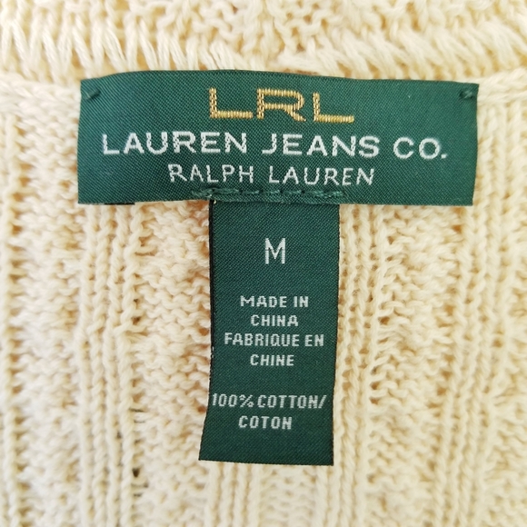 Ralph Lauren Cream Ecru Crochet 3/4 Sleeve Open Front Cardigan Sweater Medium - Picture 3 of 4